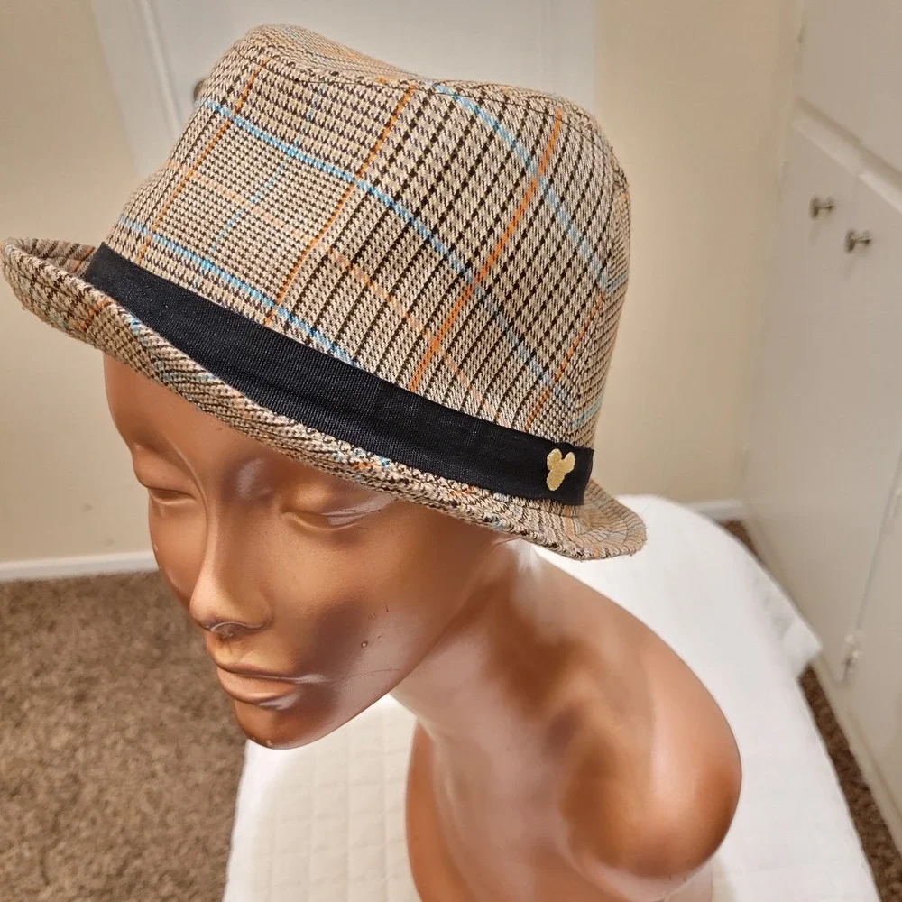 Disney Parks Mickey Mouse Brown Blue‎ Orange Houndstooth Fedora Hat Grandpacore